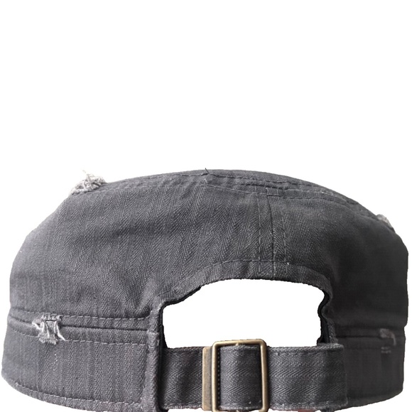 Women's Ililily Gray Distressed Embellished Military Army Hat Cadet Cap - Picture 11 of 14